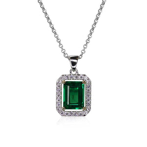 Sterling Silver pendant necklace - Emerald borderset 