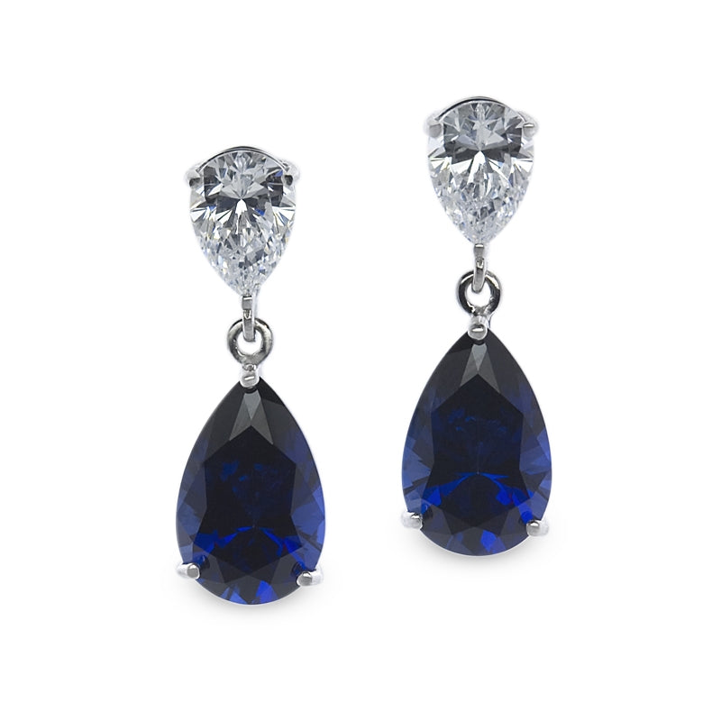 9K White Gold Drop Earrings - Sapphire Pear