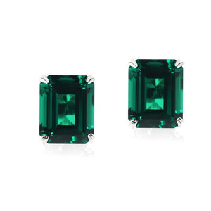 9K White Gold Stud Earrings - Emerald green