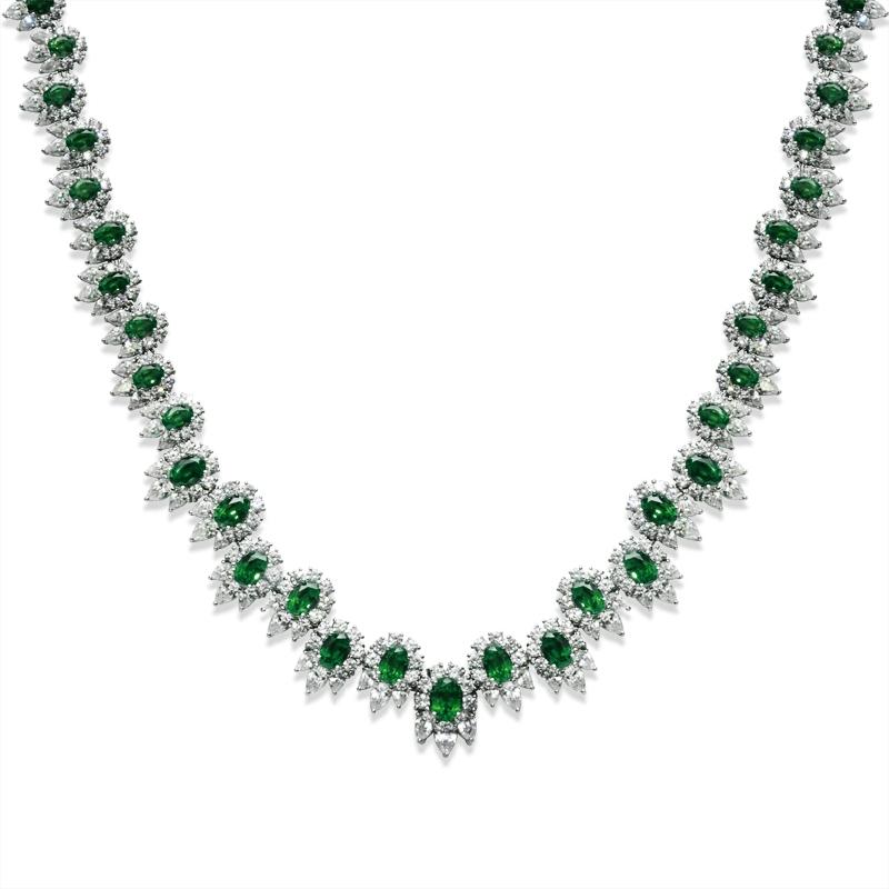 Green Flower Cluster Grand Necklace