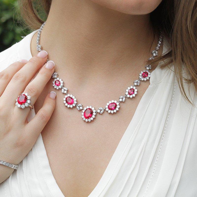 Ruby Oval Flower Necklace