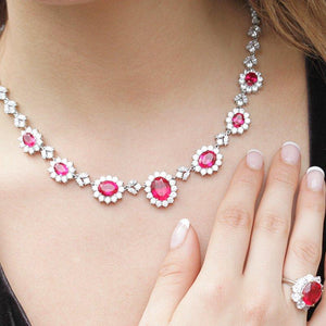 Ruby Oval Flower Necklace