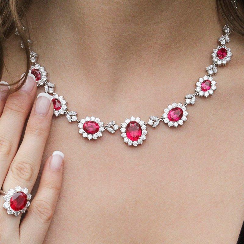 Ruby Oval Flower Necklace