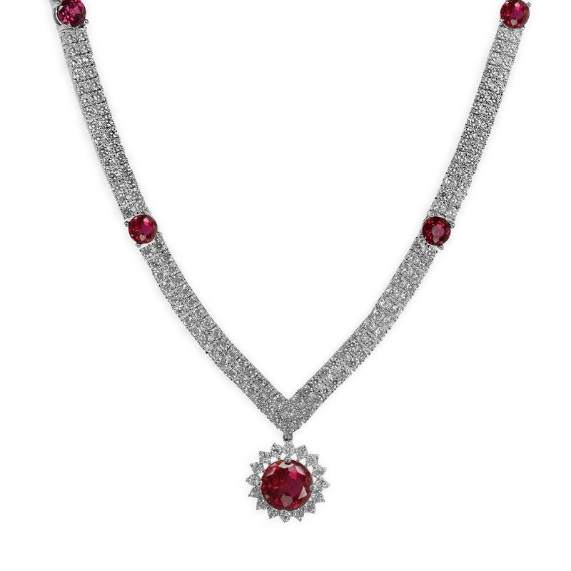Round Cluster Necklace in Ruby
