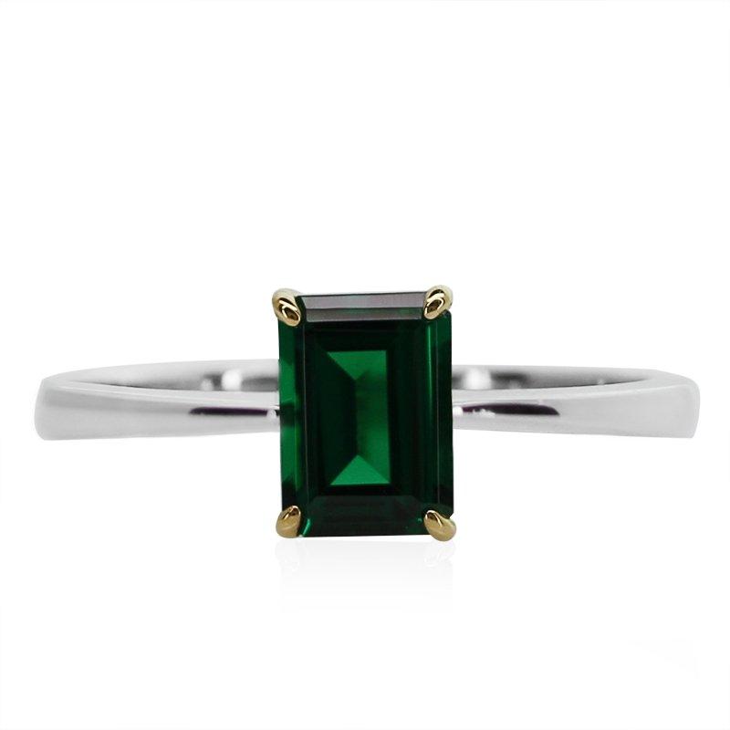 Knife Edge Emerald Cut Solitaire in Green