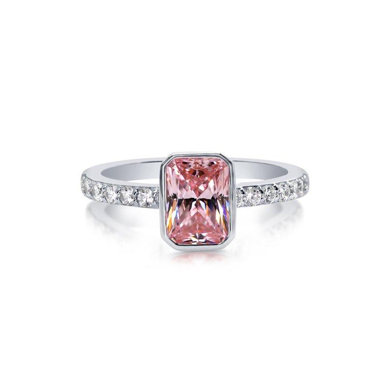 Emerald Bezel Ring in Fancy Pink