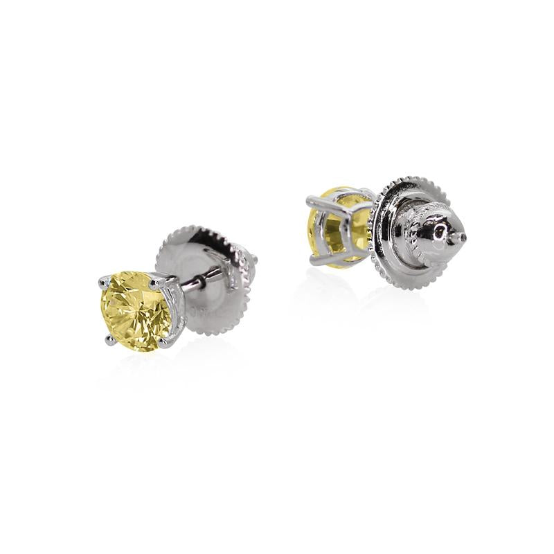 4 Prongs Round Studs Fancy Yellow