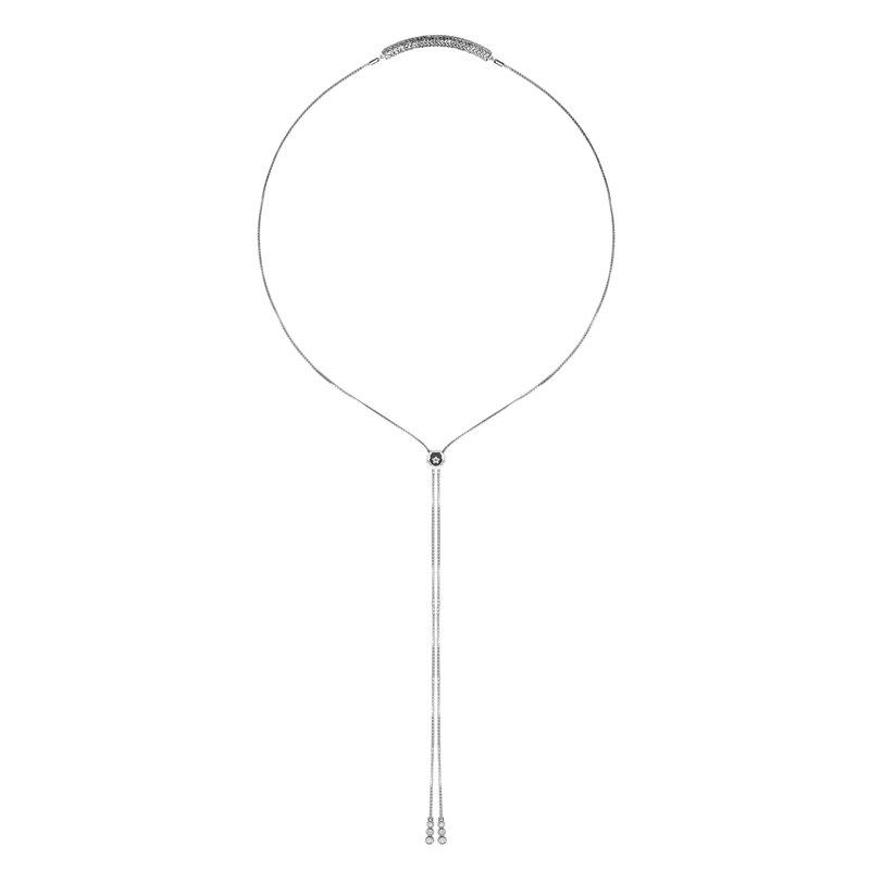 Sterling Silver Necklace - Pave set bar necklace with slider fastening