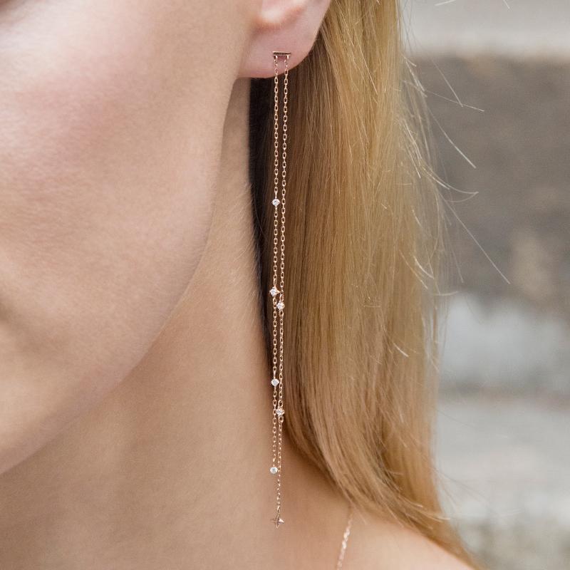 9K Rose Gold Drop Earrings - Asymmetric design