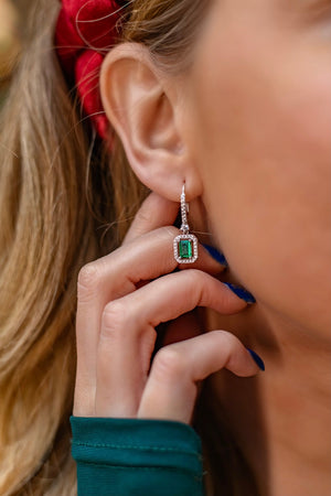 Moxie Emerald Green Borderset Drop Earrings